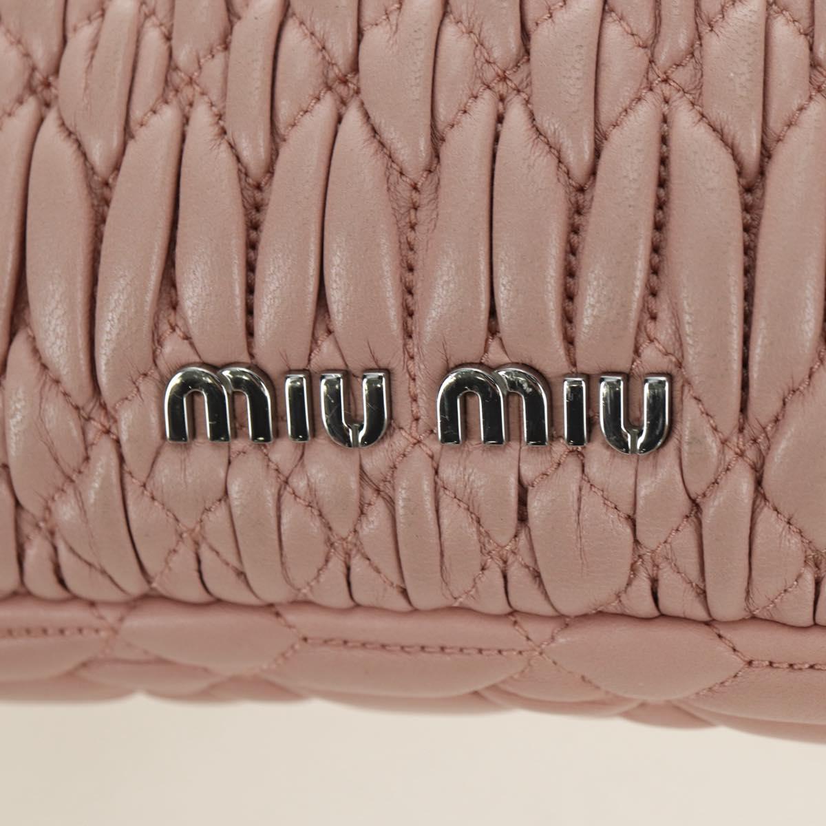 Miu Miu Matelasse Chain Shoulder Bag Leather 2way Pink Silver Auth 176382SAM
