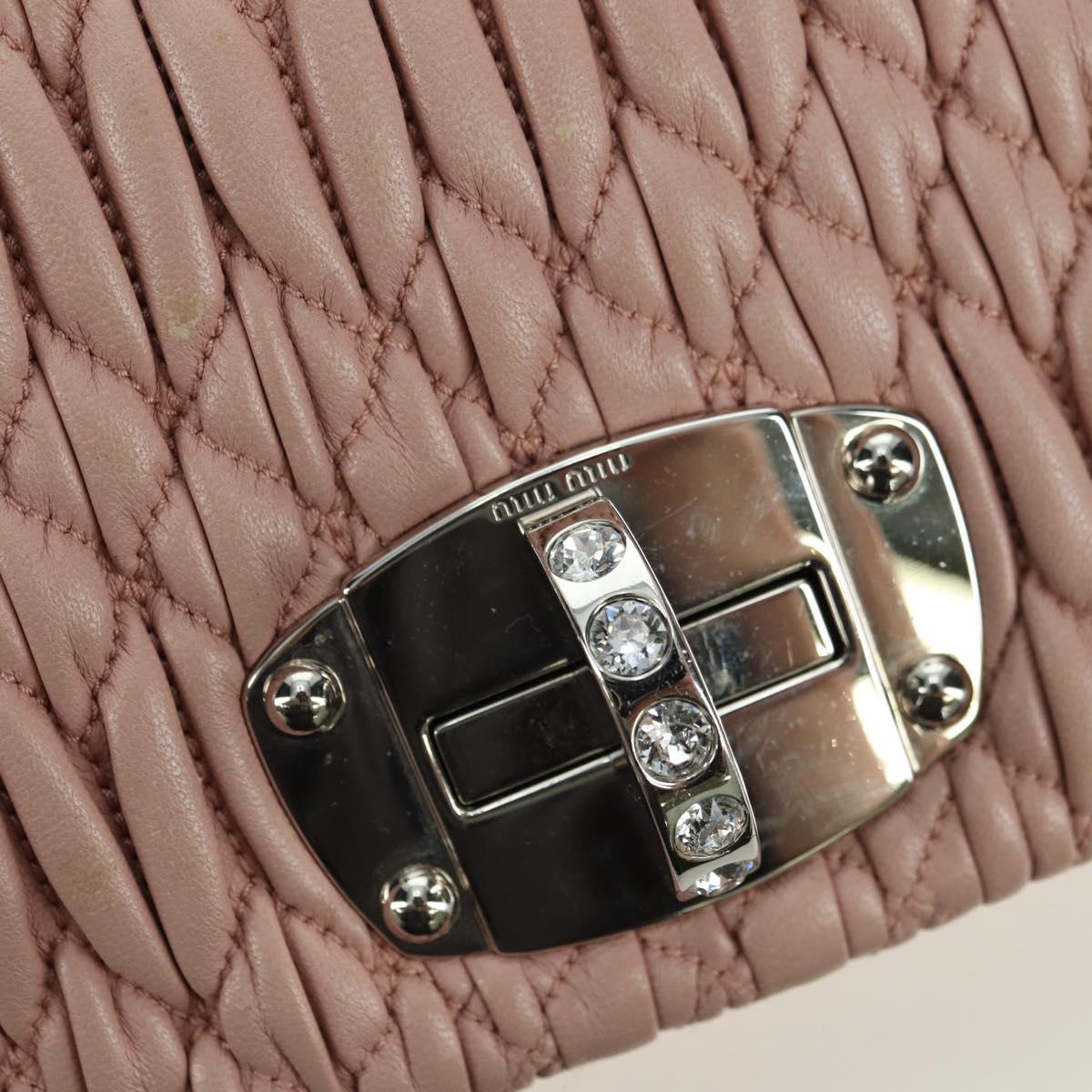 Miu Miu Matelasse Chain Shoulder Bag Leather 2way Pink Silver Auth 176382SAM