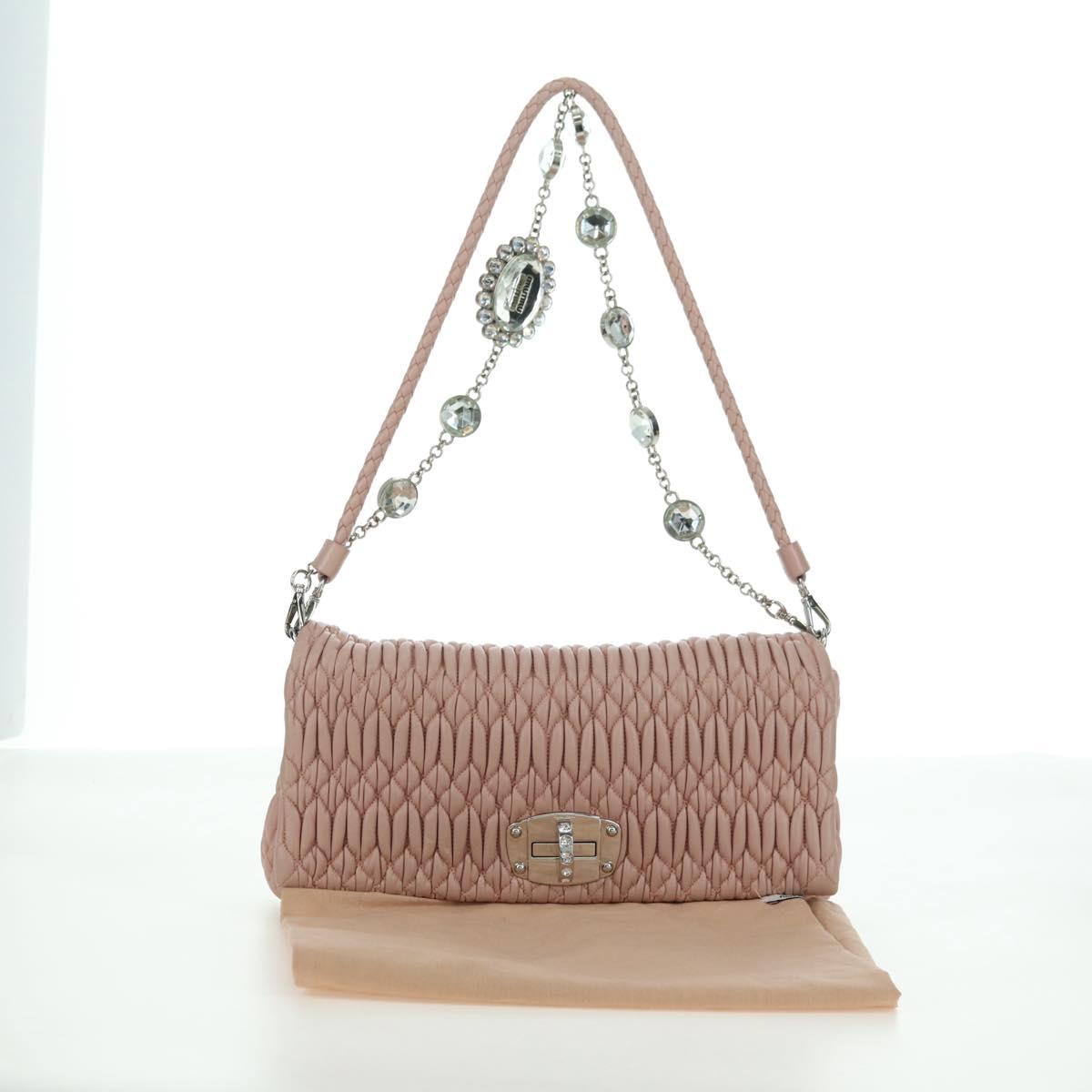 Miu Miu Matelasse Chain Shoulder Bag Leather 2way Pink Silver Auth 176382SAM