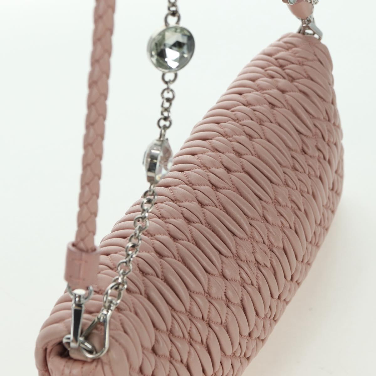 Miu Miu Matelasse Chain Shoulder Bag Leather 2way Pink Silver Auth 176382SAM