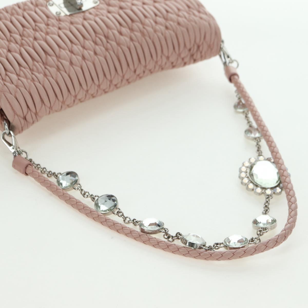 Miu Miu Matelasse Chain Shoulder Bag Leather 2way Pink Silver Auth 176382SAM