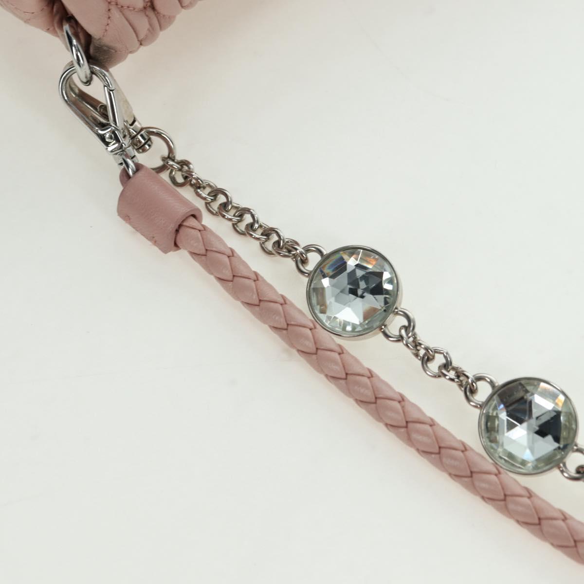 Miu Miu Matelasse Chain Shoulder Bag Leather 2way Pink Silver Auth 176382SAM