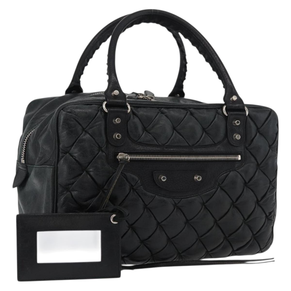BALENCIAGA The Matelasse Hand Bag Leather Black Silver 168031 Auth 176383A
