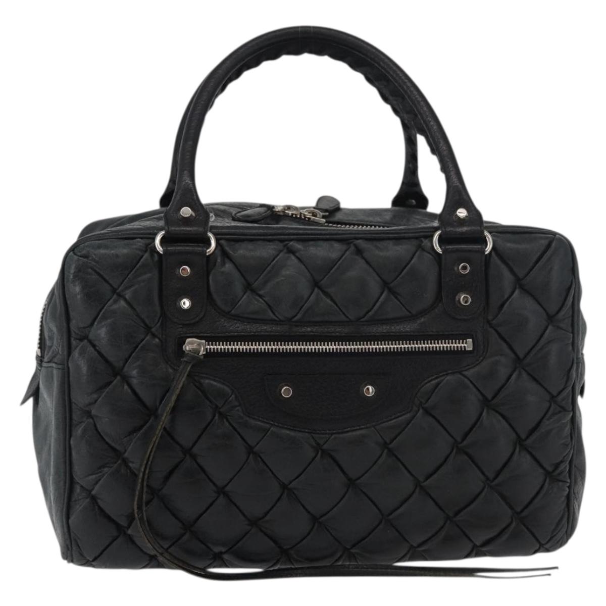 BALENCIAGA The Matelasse Hand Bag Leather Black Silver 168031 Auth 176383A