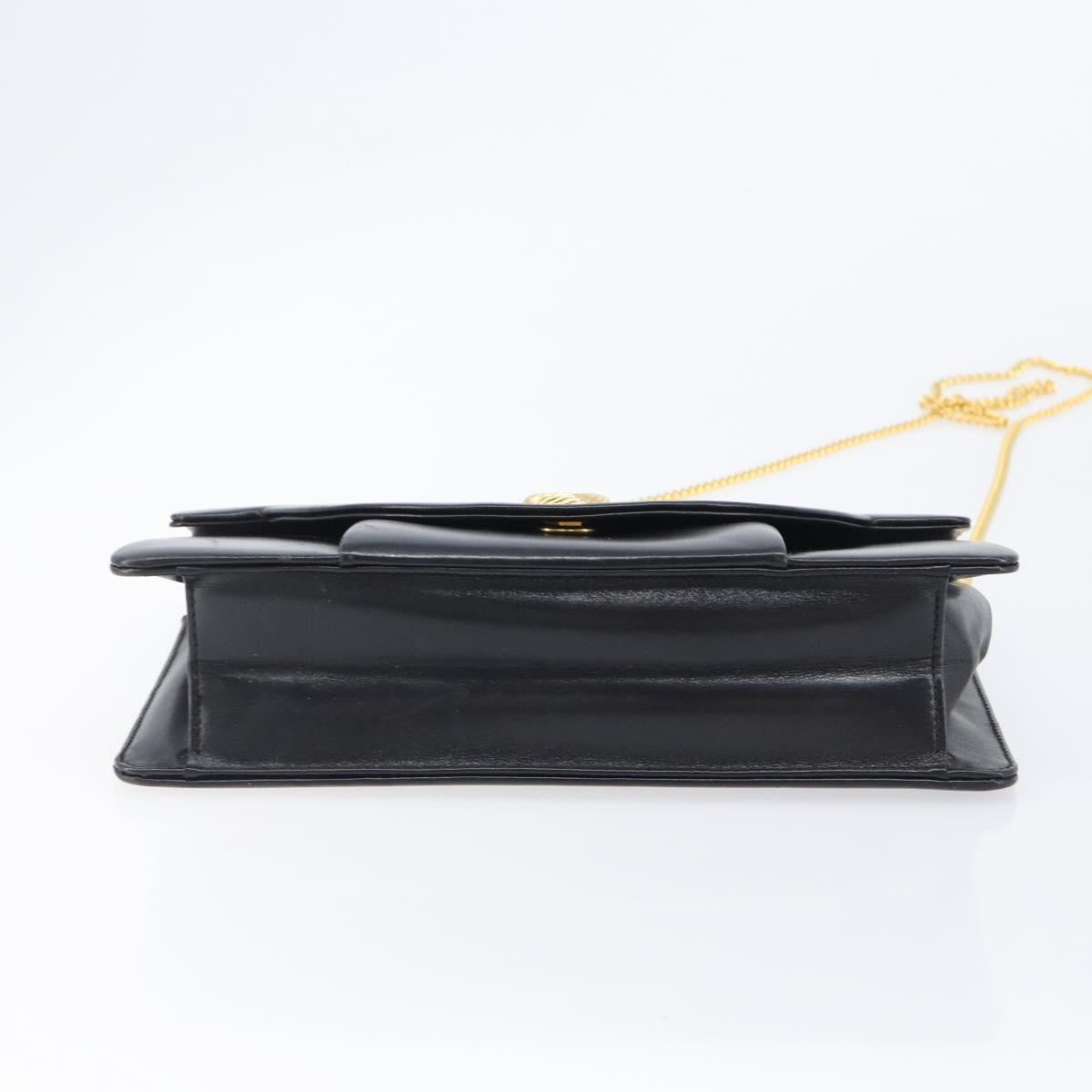 Christian Dior Chain Shoulder Bag Leather Black Gold Auth 176389