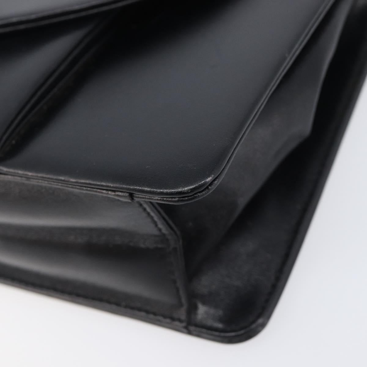 Christian Dior Chain Shoulder Bag Leather Black Gold Auth 176389