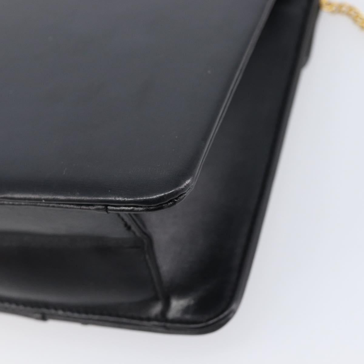 Christian Dior Chain Shoulder Bag Leather Black Gold Auth 176389