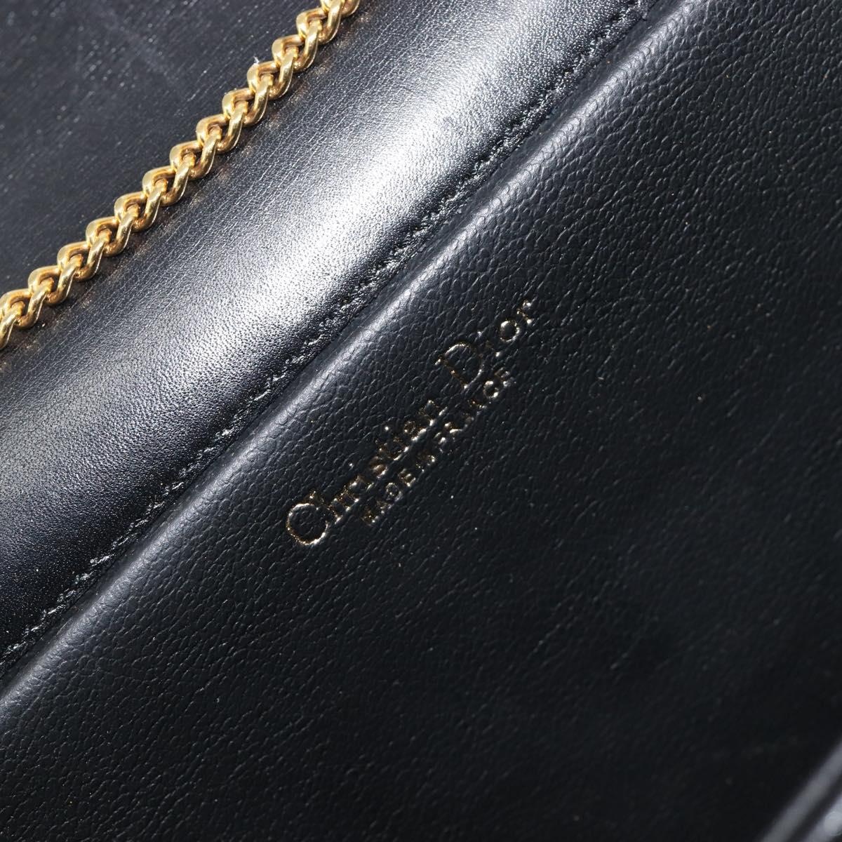 Christian Dior Chain Shoulder Bag Leather Black Gold Auth 176389