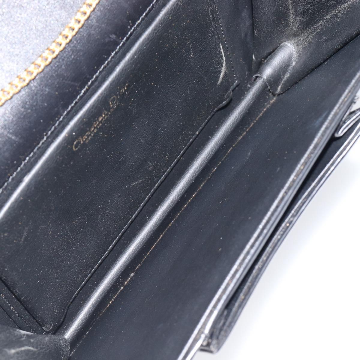 Christian Dior Chain Shoulder Bag Leather Black Gold Auth 176389