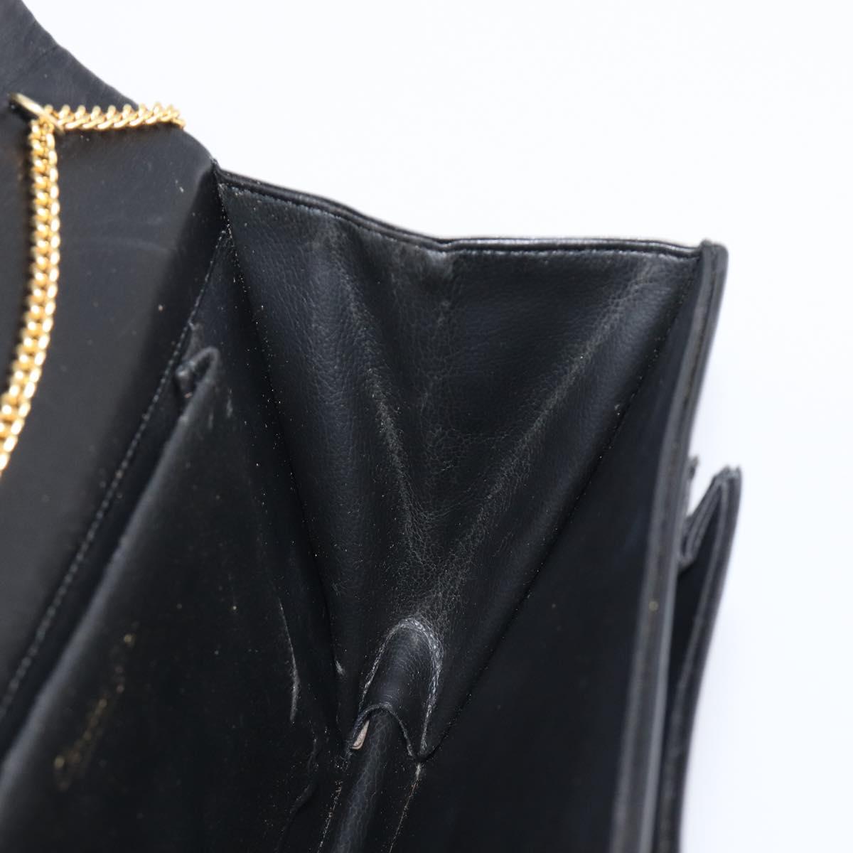 Christian Dior Chain Shoulder Bag Leather Black Gold Auth 176389