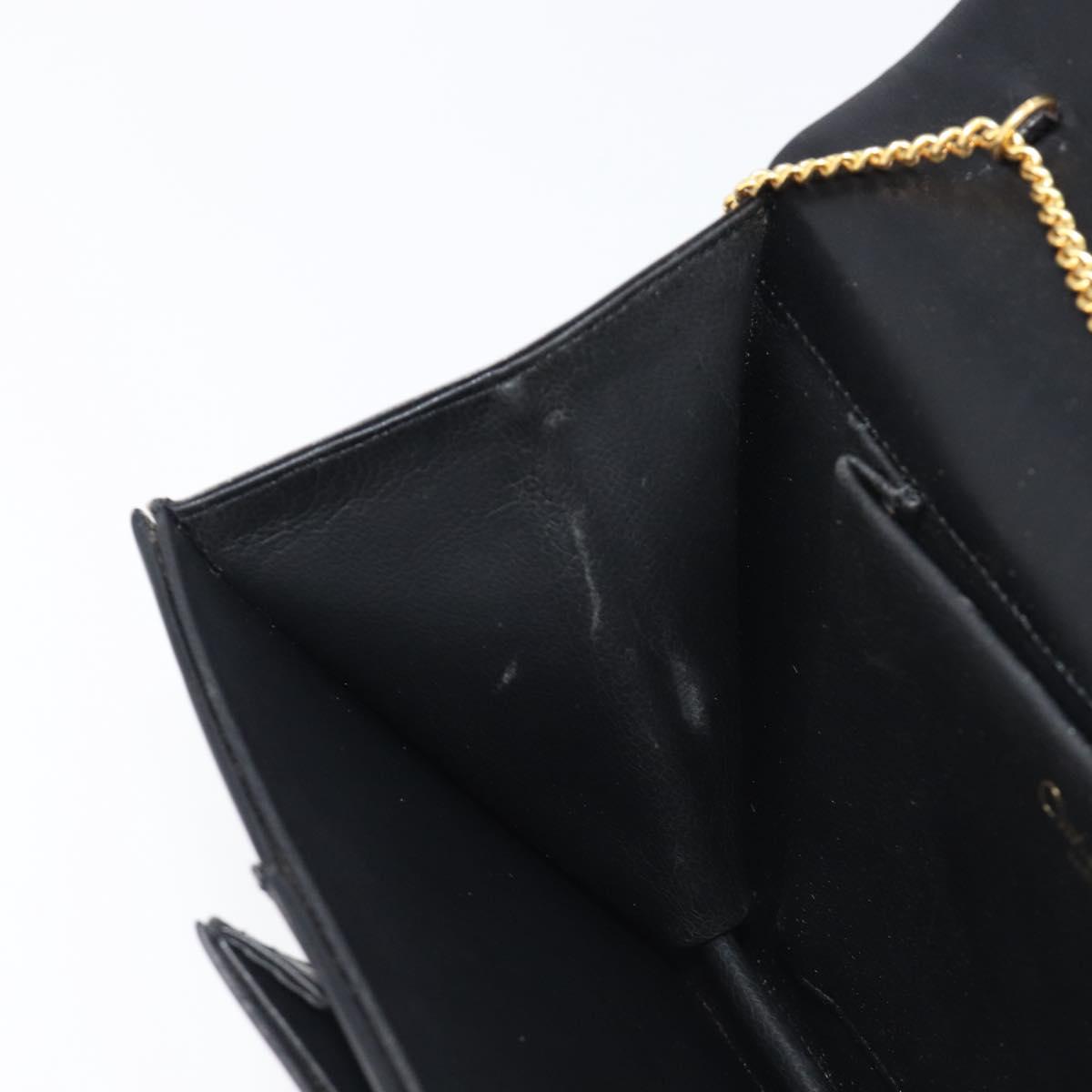 Christian Dior Chain Shoulder Bag Leather Black Gold Auth 176389
