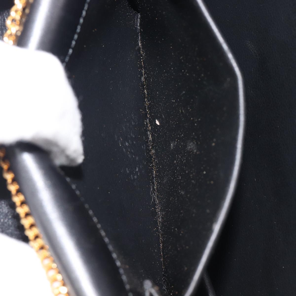 Christian Dior Chain Shoulder Bag Leather Black Gold Auth 176389
