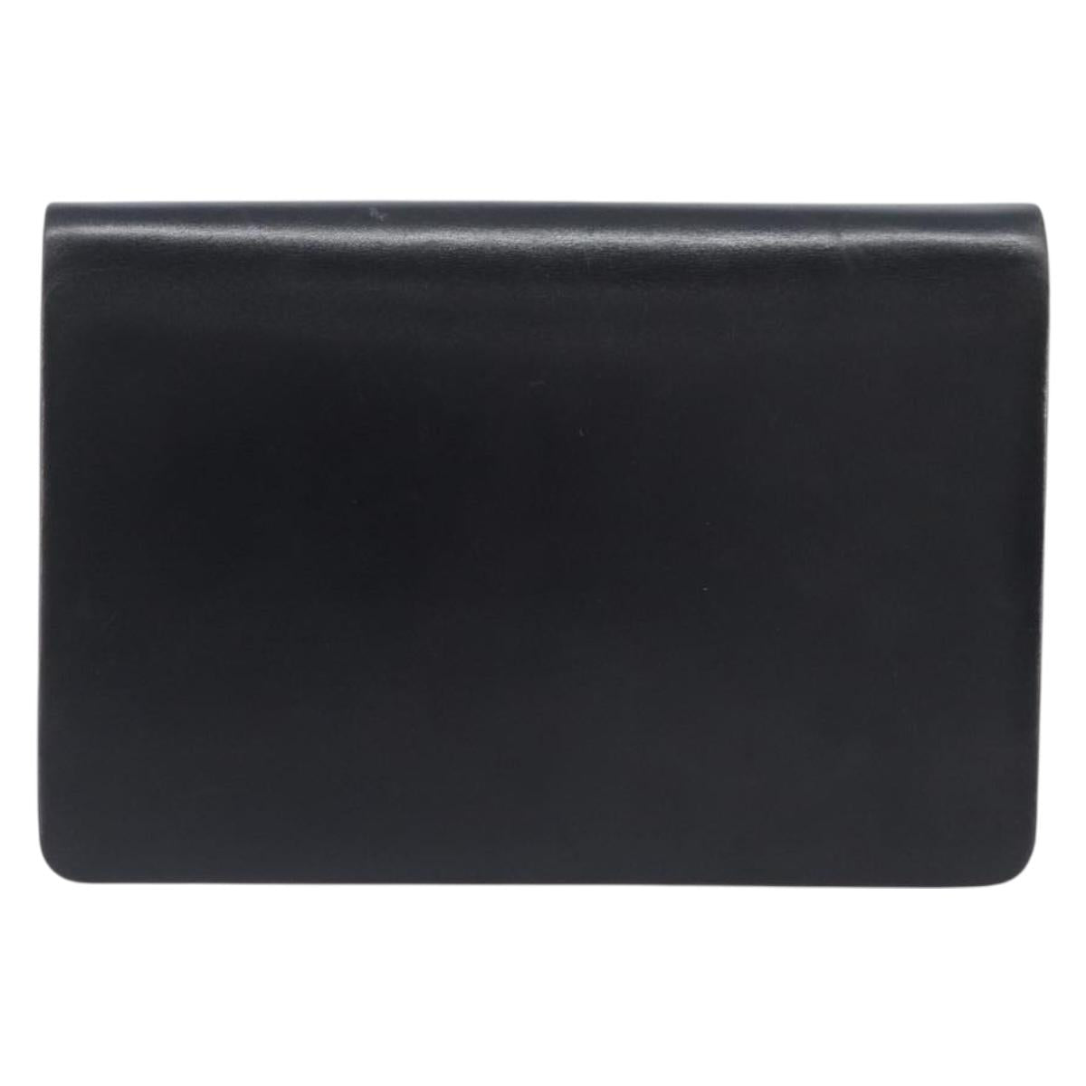 Christian Dior Chain Shoulder Bag Leather Black Gold Auth 176389