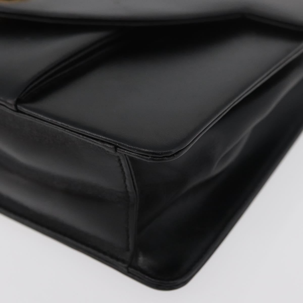 Christian Dior Chain Shoulder Bag Leather Black Gold Auth 176389A