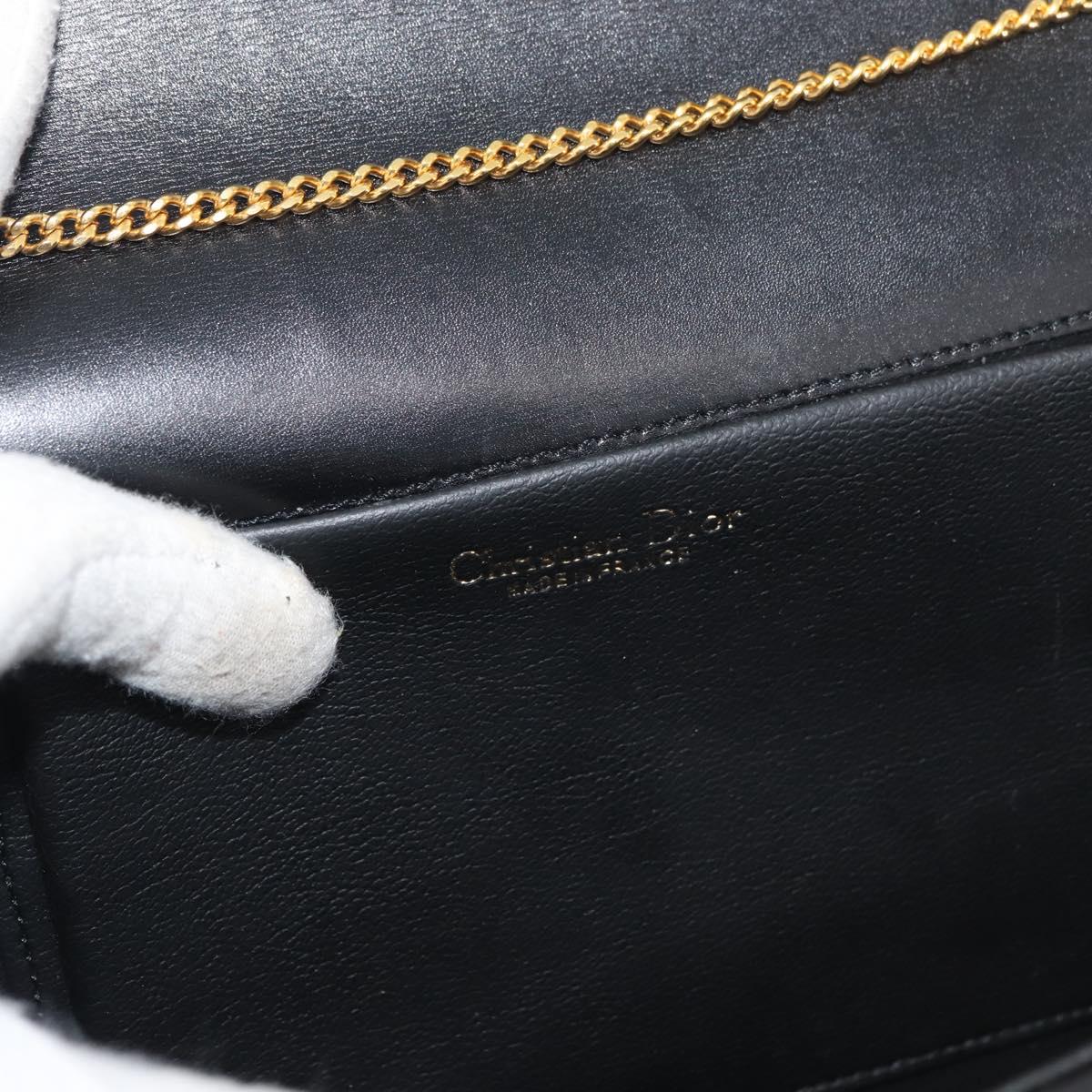 Christian Dior Chain Shoulder Bag Leather Black Gold Auth 176389A