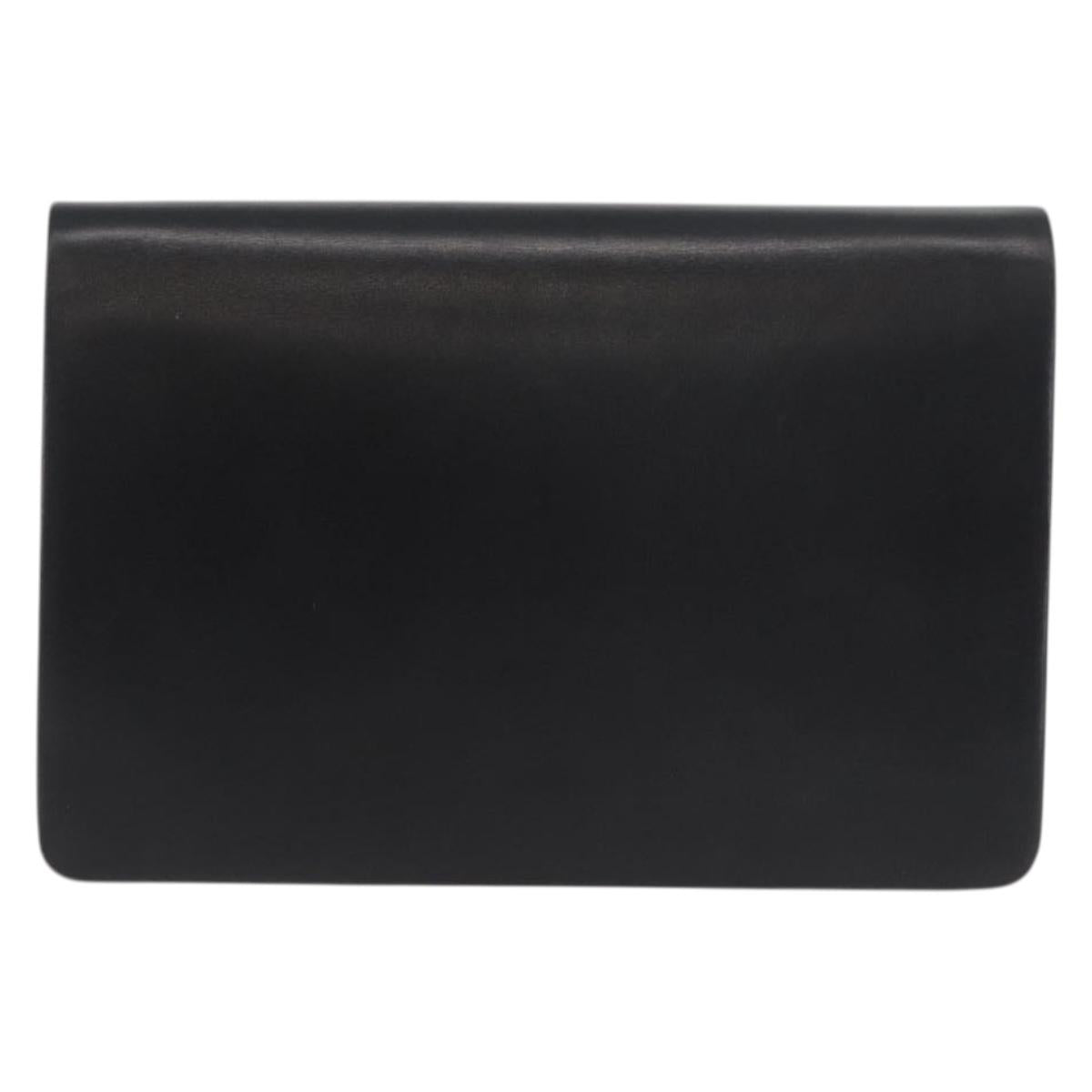 Christian Dior Chain Shoulder Bag Leather Black Gold Auth 176389A