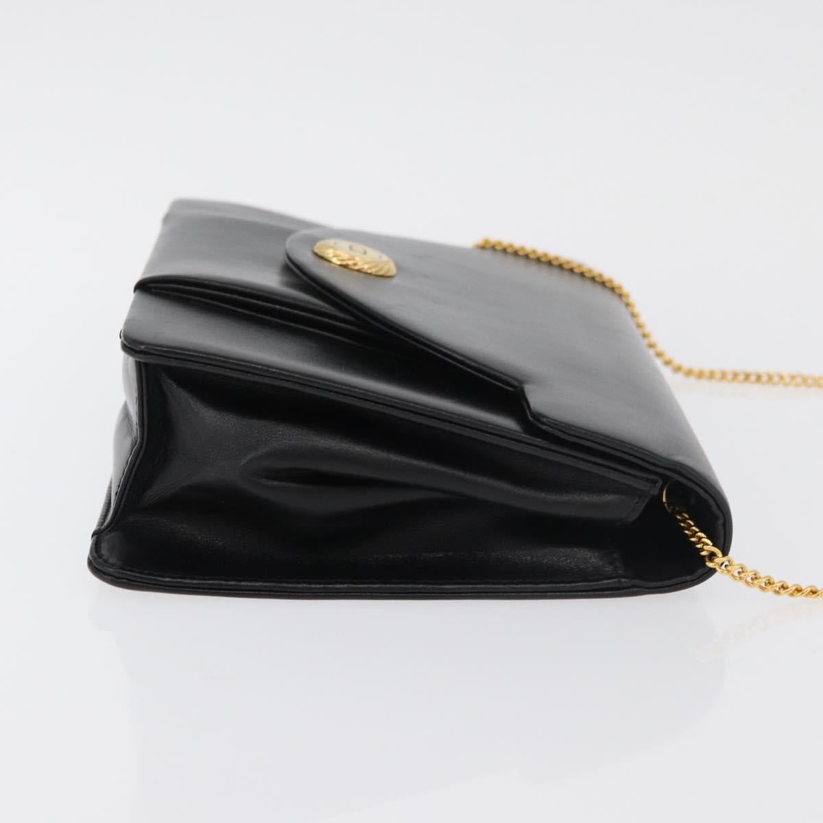 Christian Dior Chain Shoulder Bag Leather Black Gold Auth 176389A
