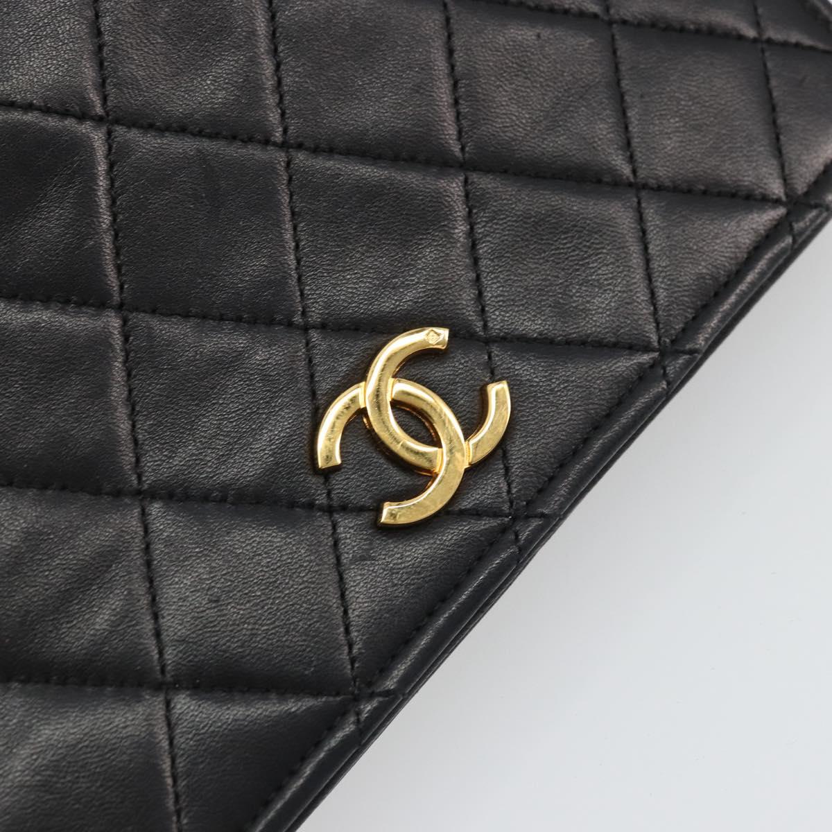 CHANEL Matelasse Chain Shoulder Bag Lamb Skin Black Gold CC Auth 176391
