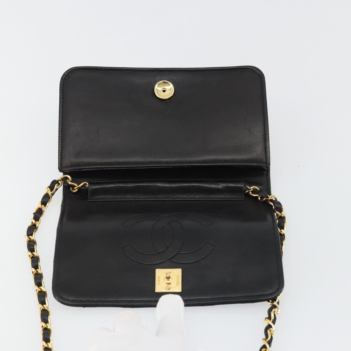 CHANEL Matelasse Chain Shoulder Bag Lamb Skin Black Gold CC Auth 176391