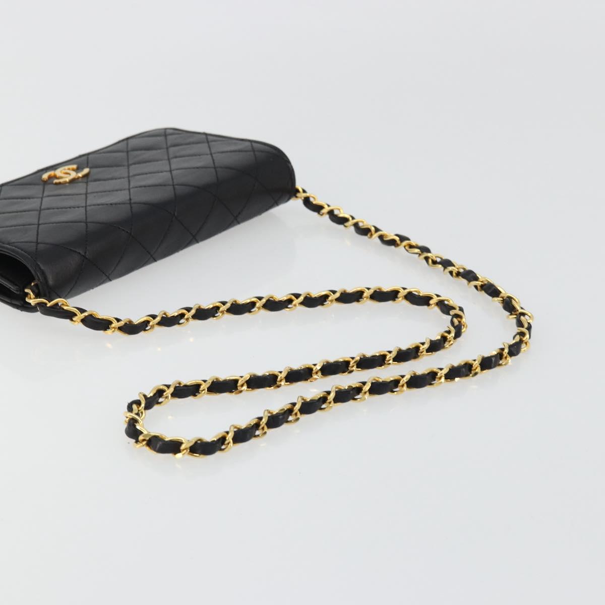 CHANEL Matelasse Chain Shoulder Bag Lamb Skin Black Gold CC Auth 176391