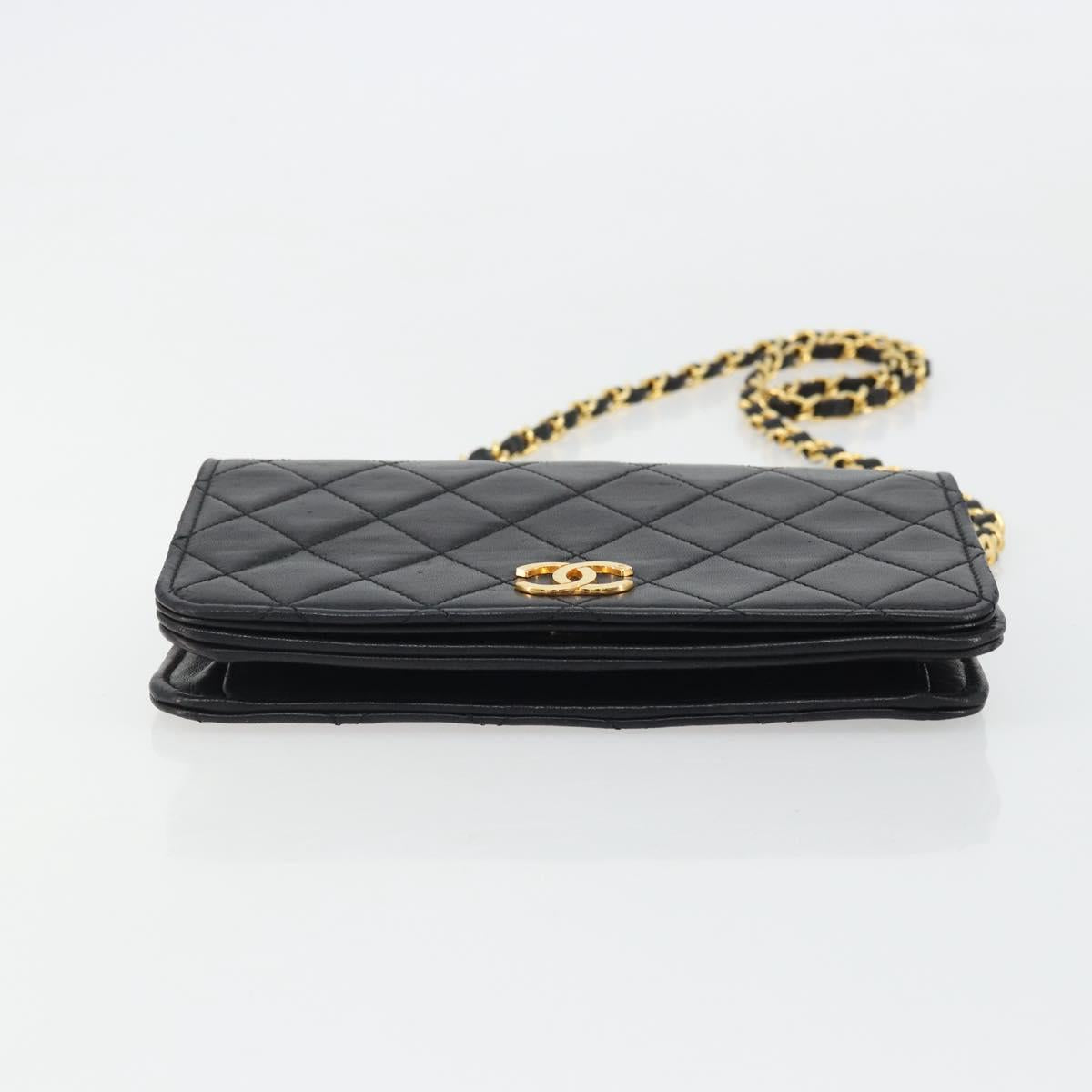 CHANEL Matelasse Chain Shoulder Bag Lamb Skin Black Gold CC Auth 176391