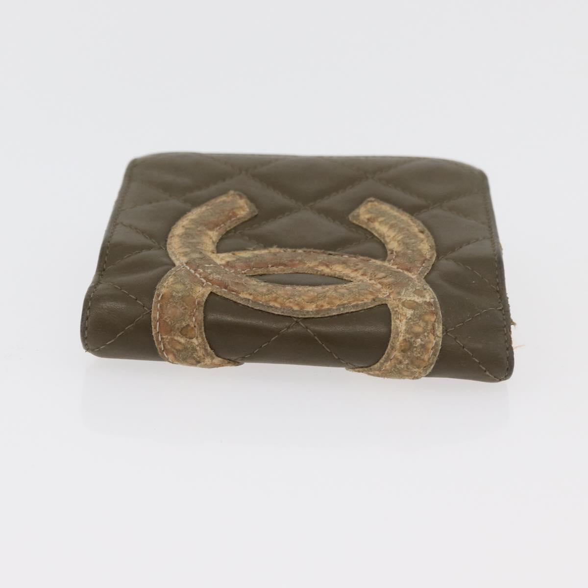 CHANEL Cambon Line Bifold Wallet Embossed leather Khaki CC Auth 176408