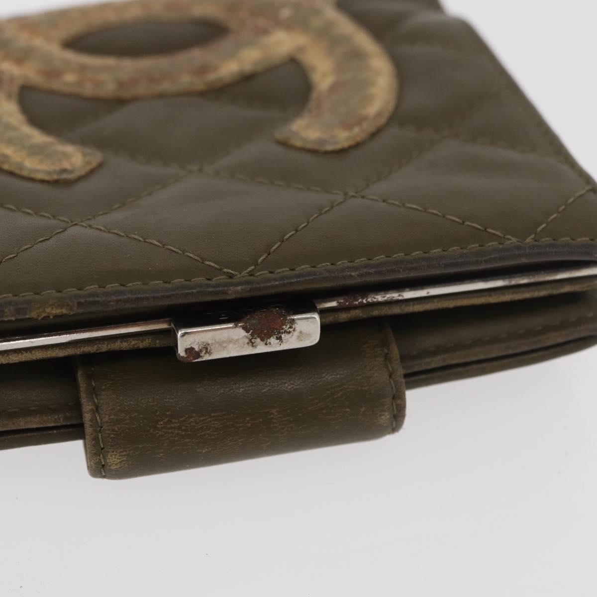 CHANEL Cambon Line Bifold Wallet Embossed leather Khaki CC Auth 176408