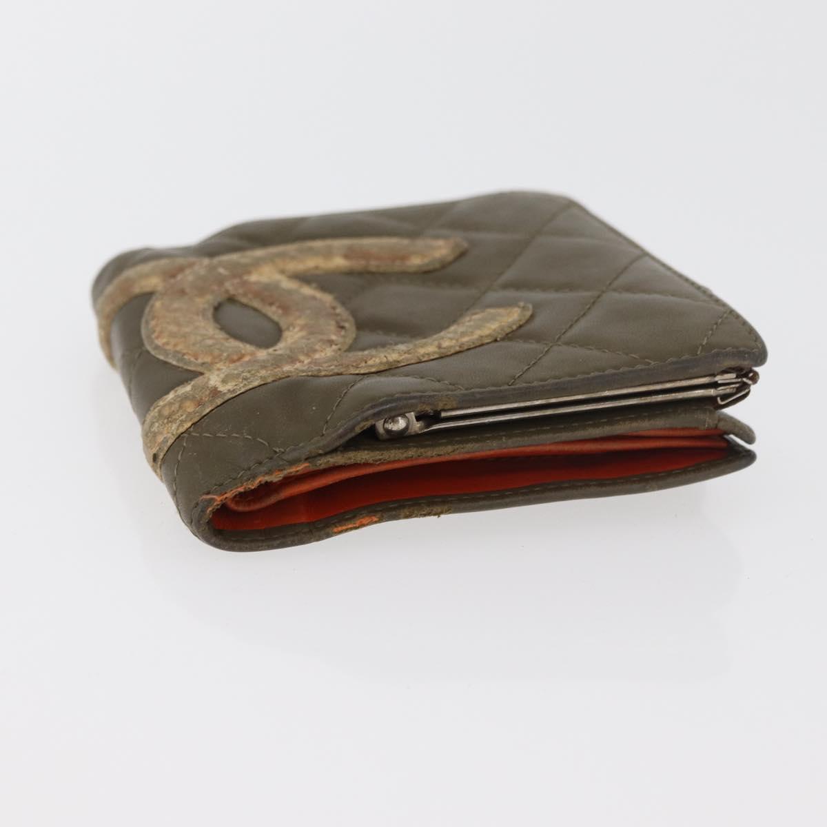 CHANEL Cambon Line Bifold Wallet Embossed leather Khaki CC Auth 176408