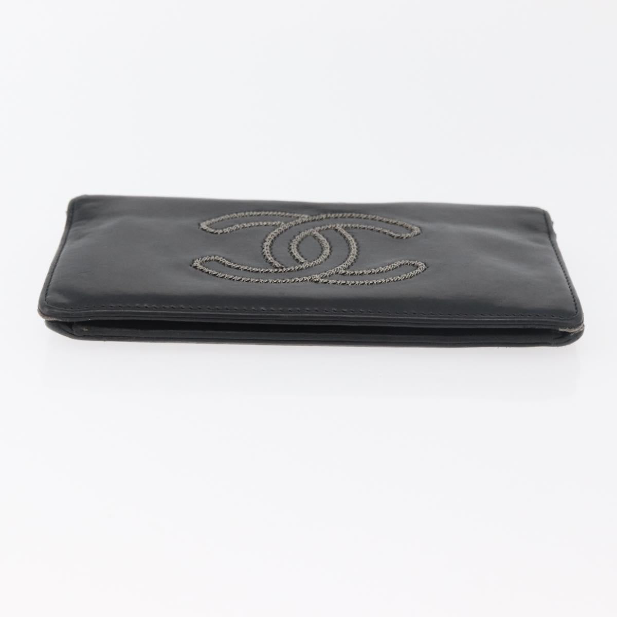 CHANEL Long Wallet Leather Black CC Auth 176410