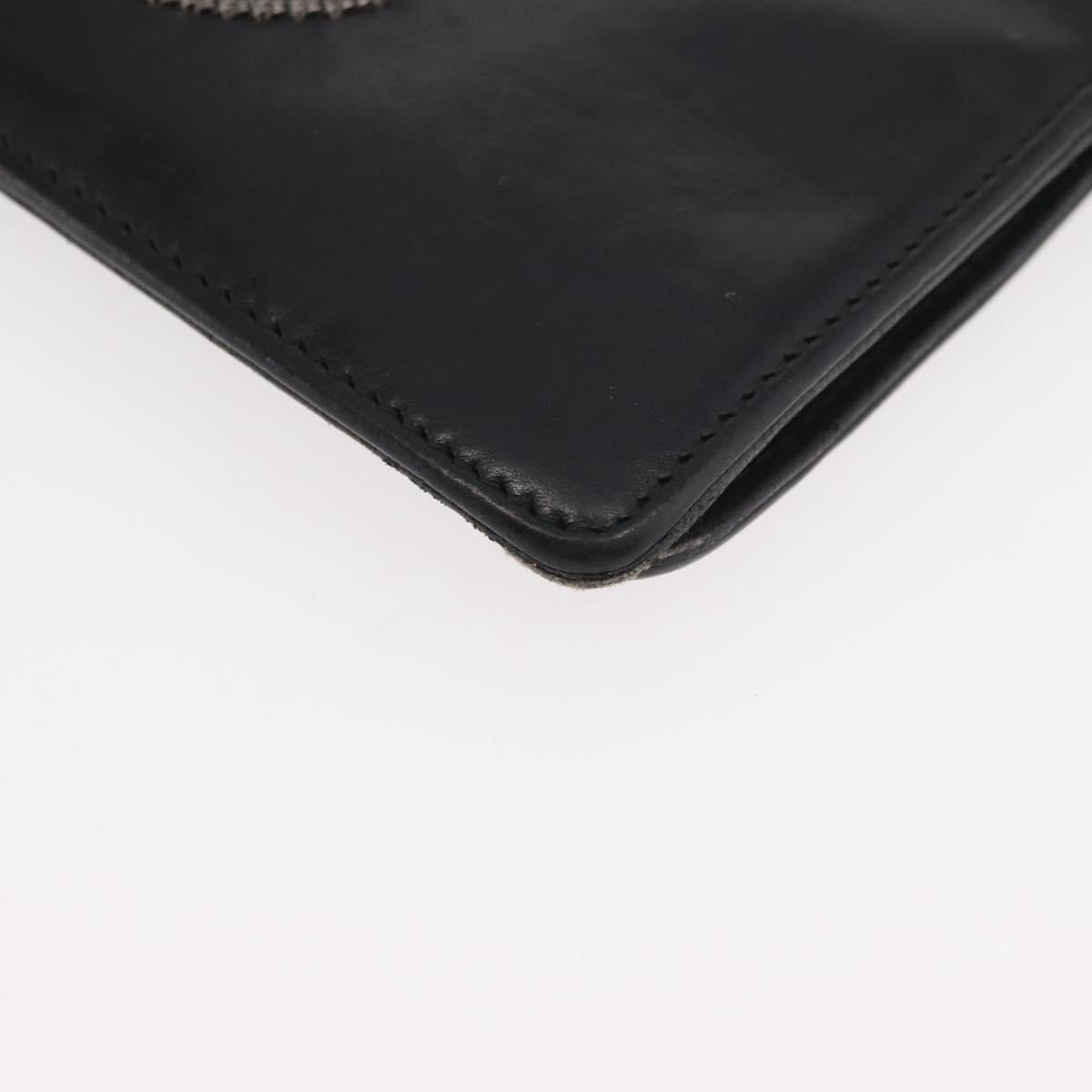 CHANEL Long Wallet Leather Black CC Auth 176410