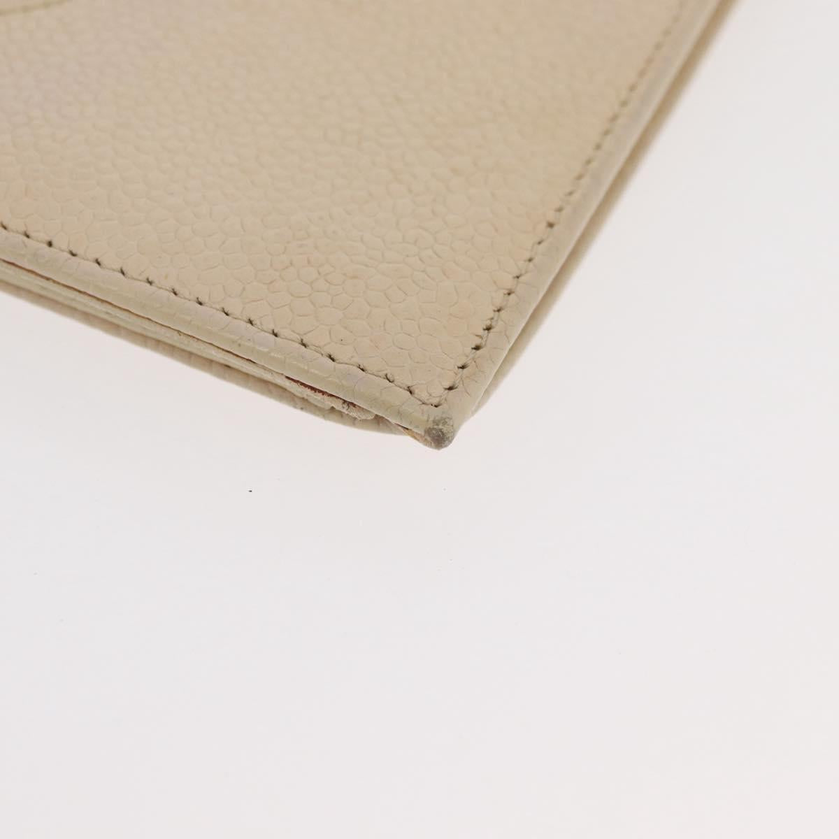CHANEL Long Wallet Caviar Skin Beige Gold CC Auth 176411