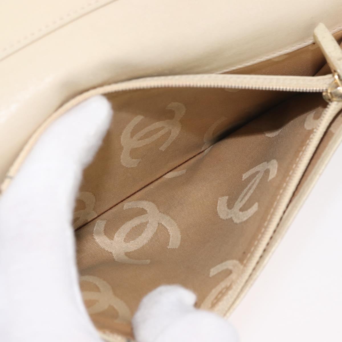 CHANEL Long Wallet Caviar Skin Beige Gold CC Auth 176411