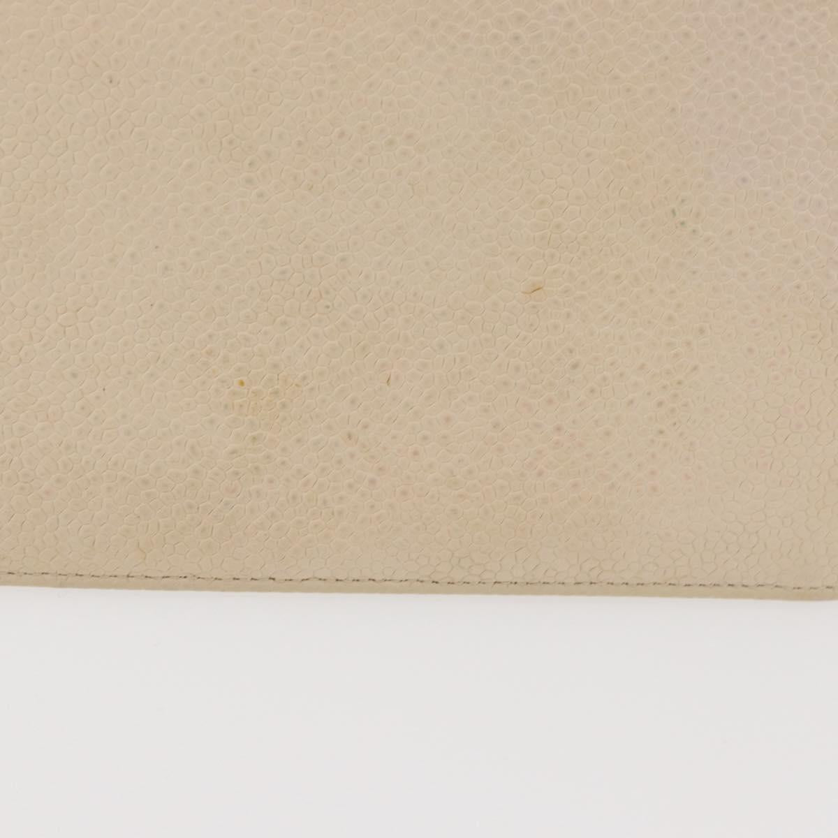 CHANEL Long Wallet Caviar Skin Beige Gold CC Auth 176411