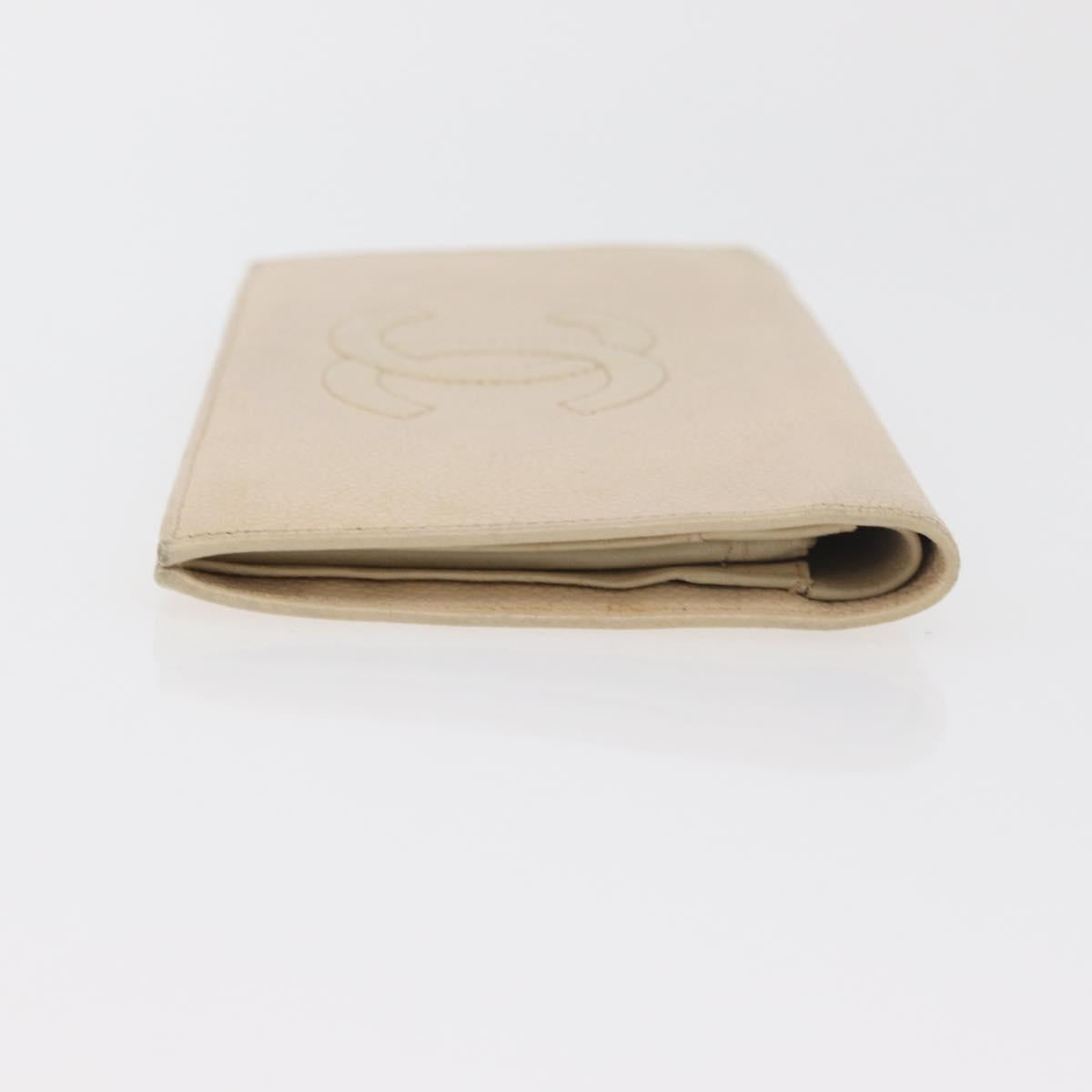 CHANEL Long Wallet Caviar Skin Beige Gold CC Auth 176411