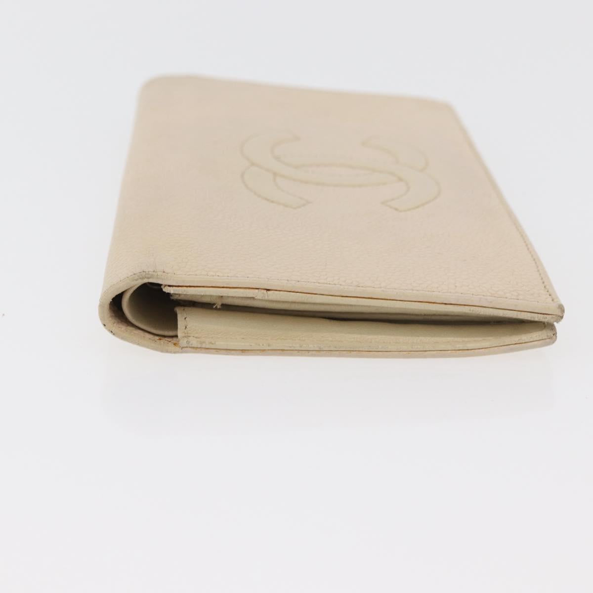 CHANEL Long Wallet Caviar Skin Beige Gold CC Auth 176411