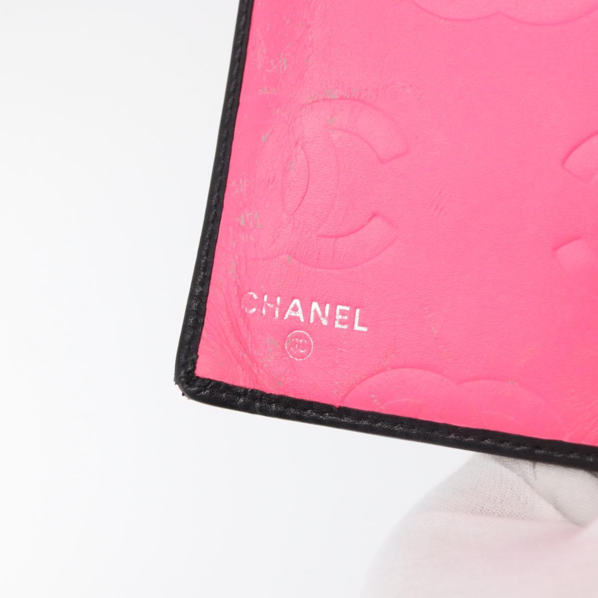 CHANEL Cambon Line Long Wallet Lamb Skin Black CC Auth 176412