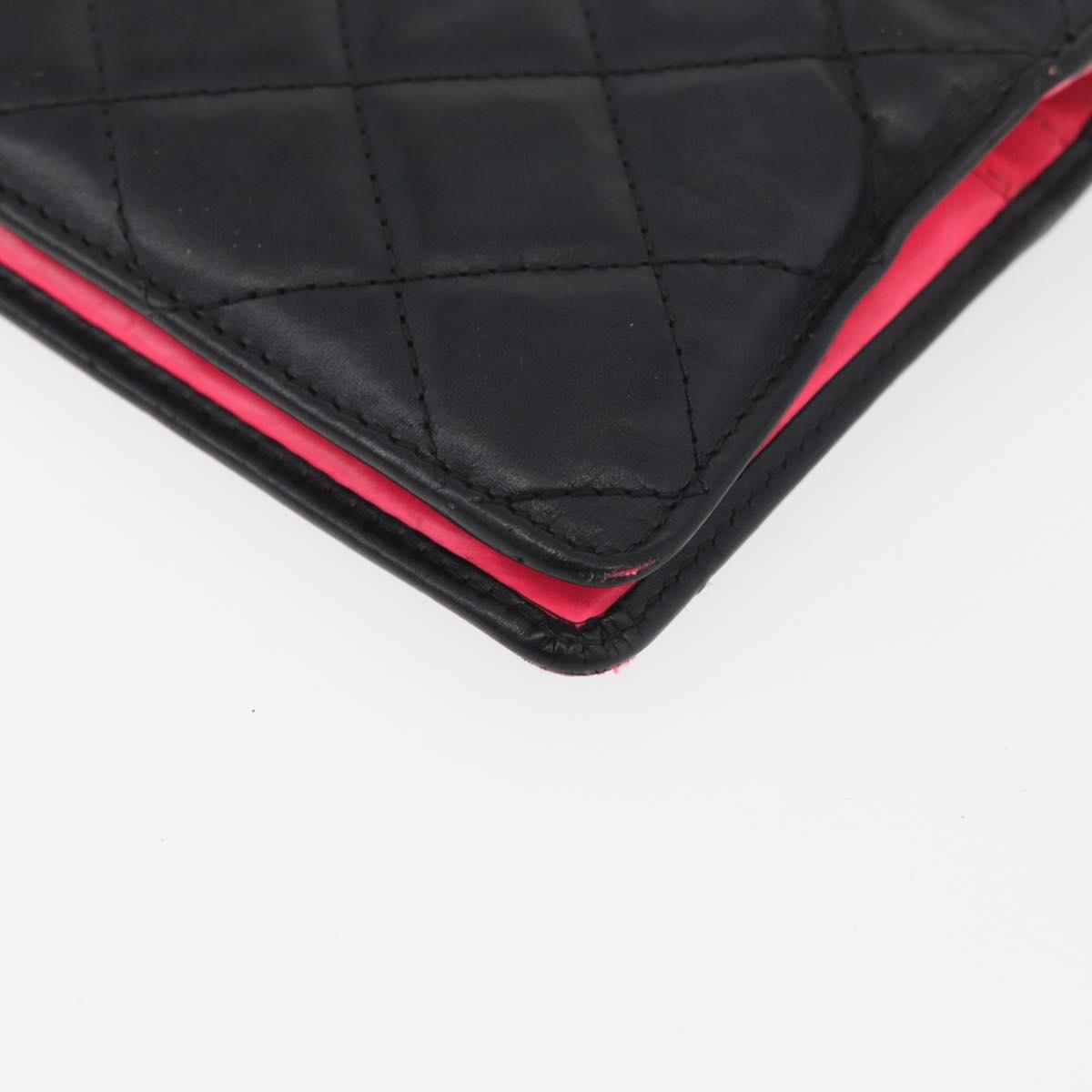CHANEL Cambon Line Long Wallet Lamb Skin Black CC Auth 176414