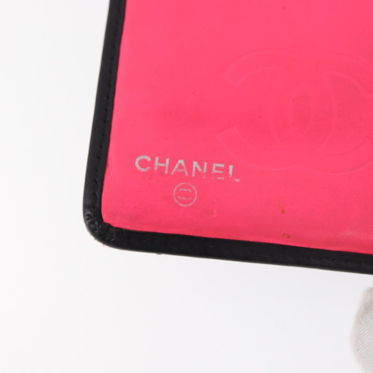 CHANEL Cambon Line Long Wallet Lamb Skin Black CC Auth 176414