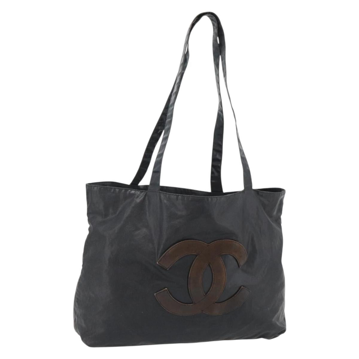 CHANEL Tote Bag Coated Canvas Black CC Auth 176418