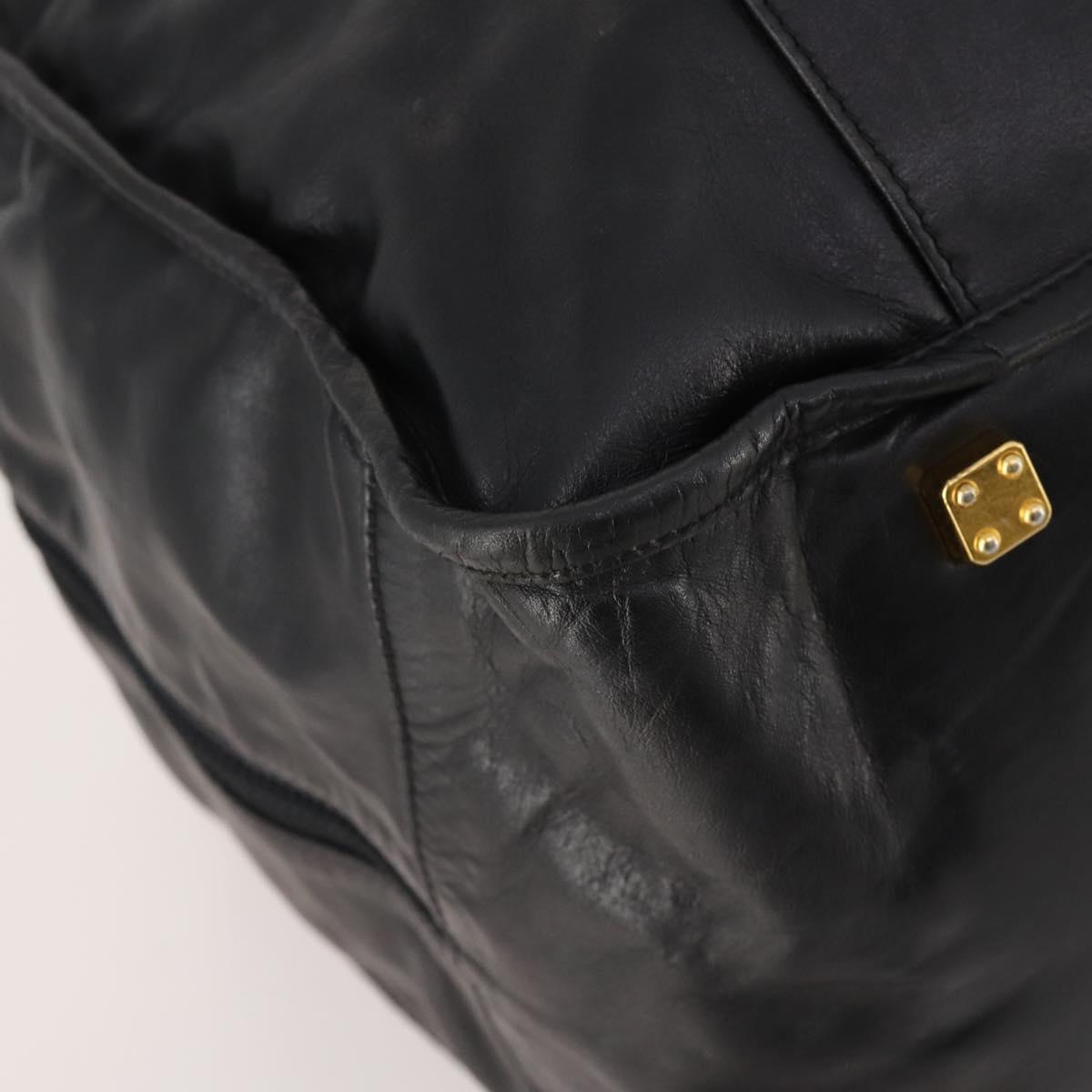 LOEWE Anagram Boston Bag Leather Black Gold Auth 176423