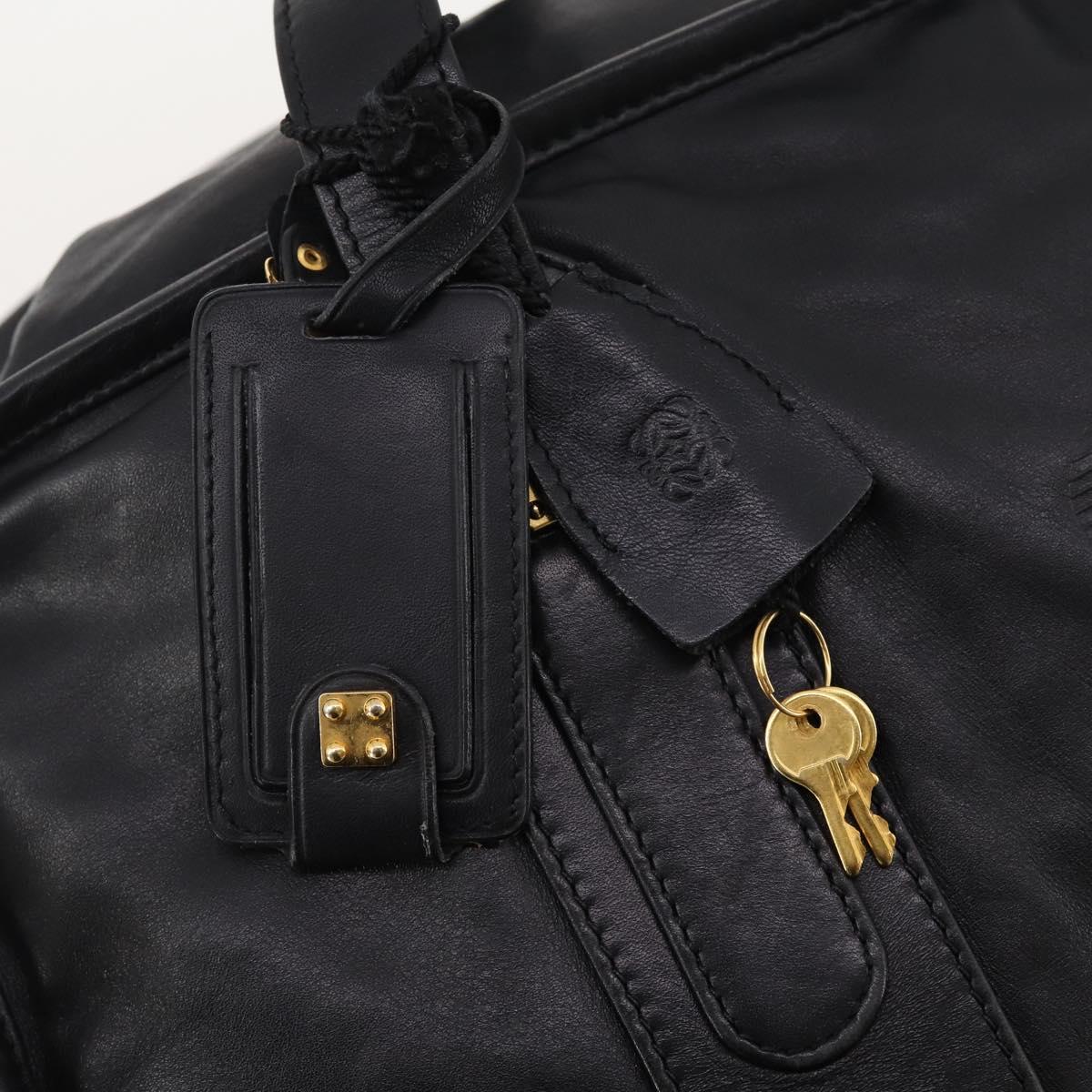 LOEWE Anagram Boston Bag Leather Black Gold Auth 176423
