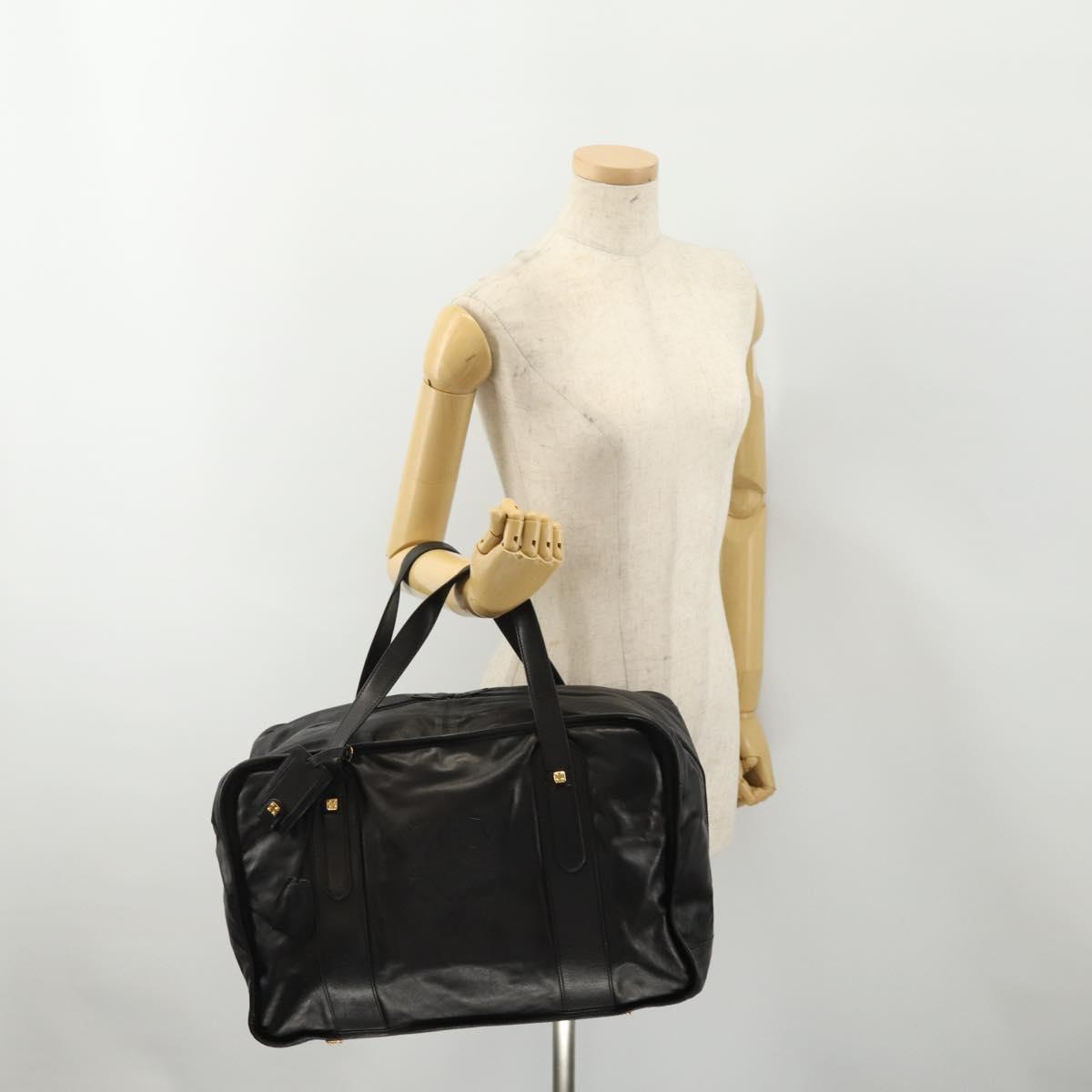 LOEWE Anagram Boston Bag Leather Black Gold Auth 176423
