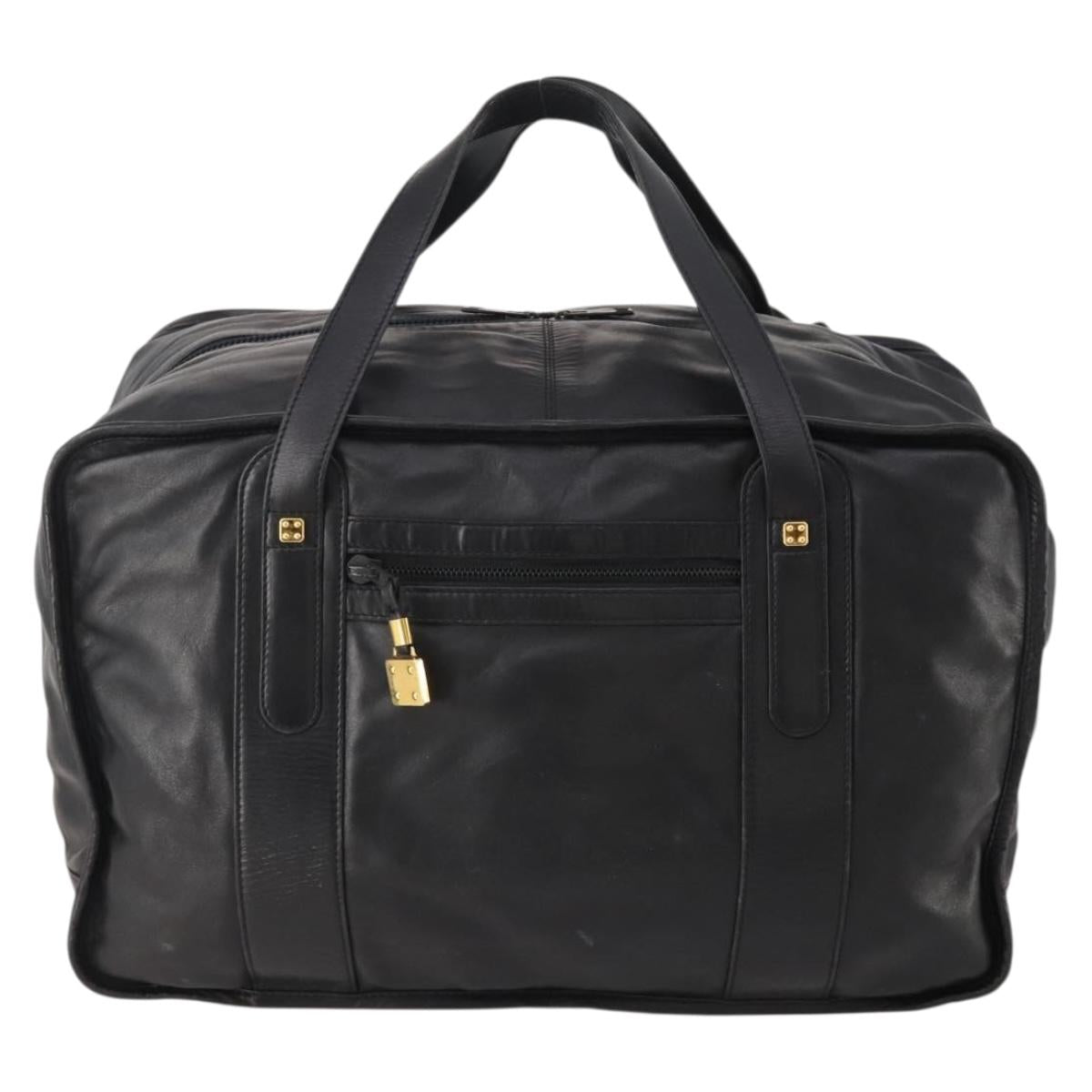 LOEWE Anagram Boston Bag Leather Black Gold Auth 176423