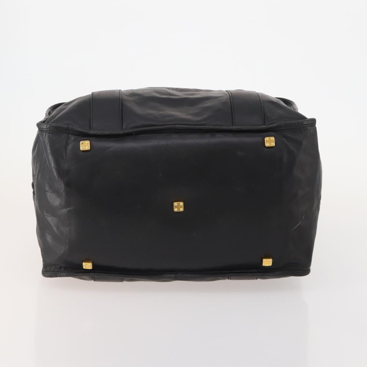 LOEWE Anagram Boston Bag Leather Black Gold Auth 176423