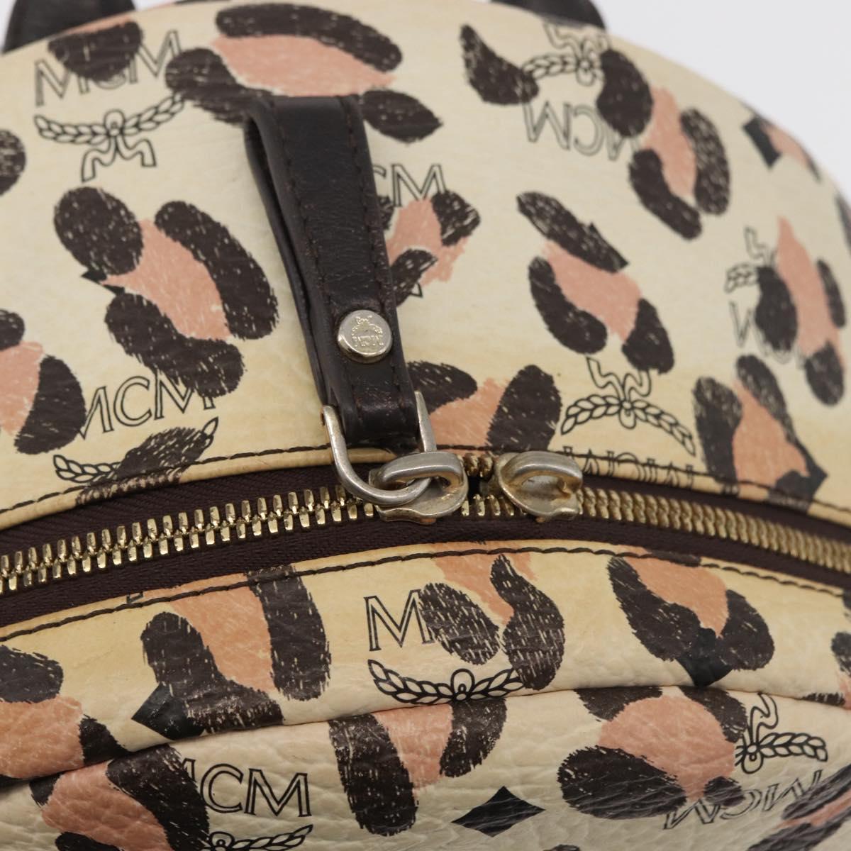 MCM Vicetos Logogram Backpack PVC Leather Ivory Gold Auth 176436