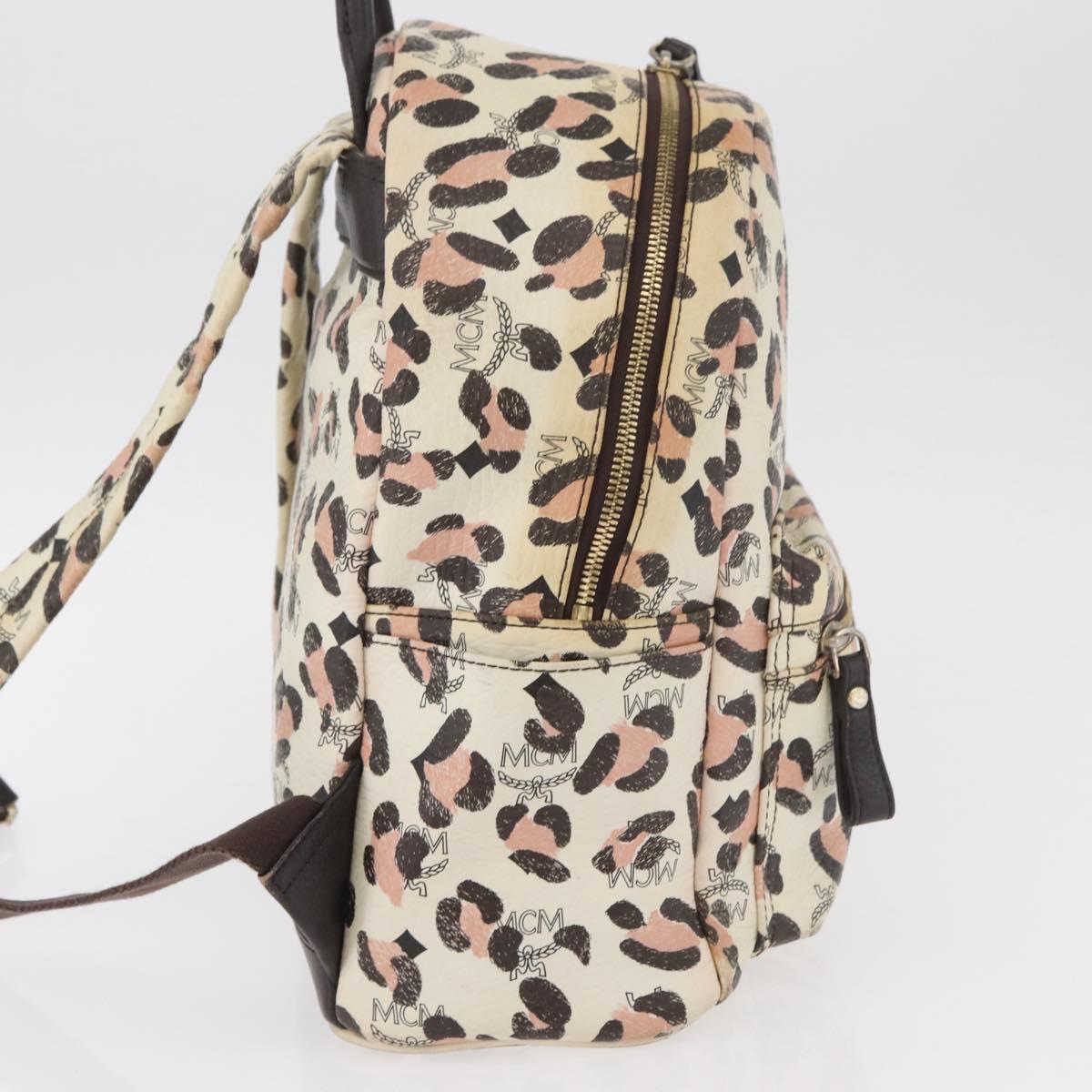 MCM Vicetos Logogram Backpack PVC Leather Ivory Gold Auth 176436
