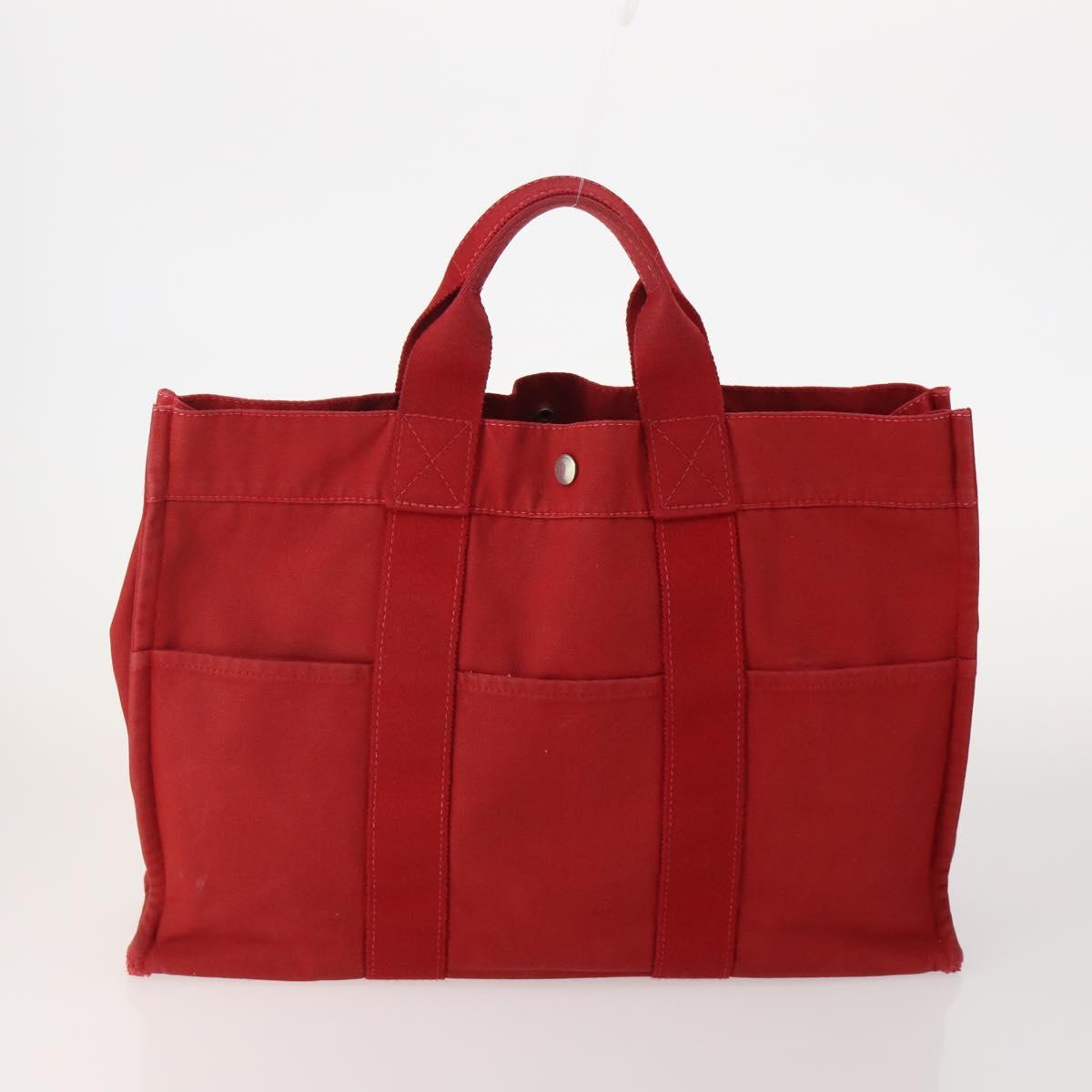 HERMES Fourre Tout Hand Bag Cotton 4 Set White Black Red Auth 176443