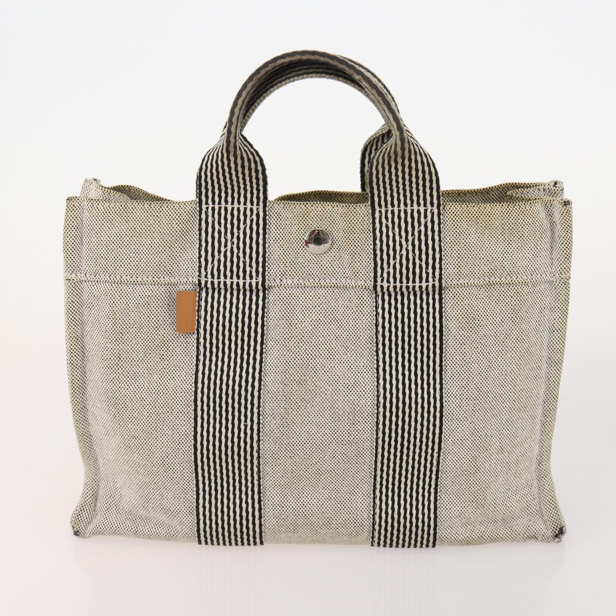 HERMES Fourre Tout Hand Bag Cotton 4 Set White Black Red Auth 176443
