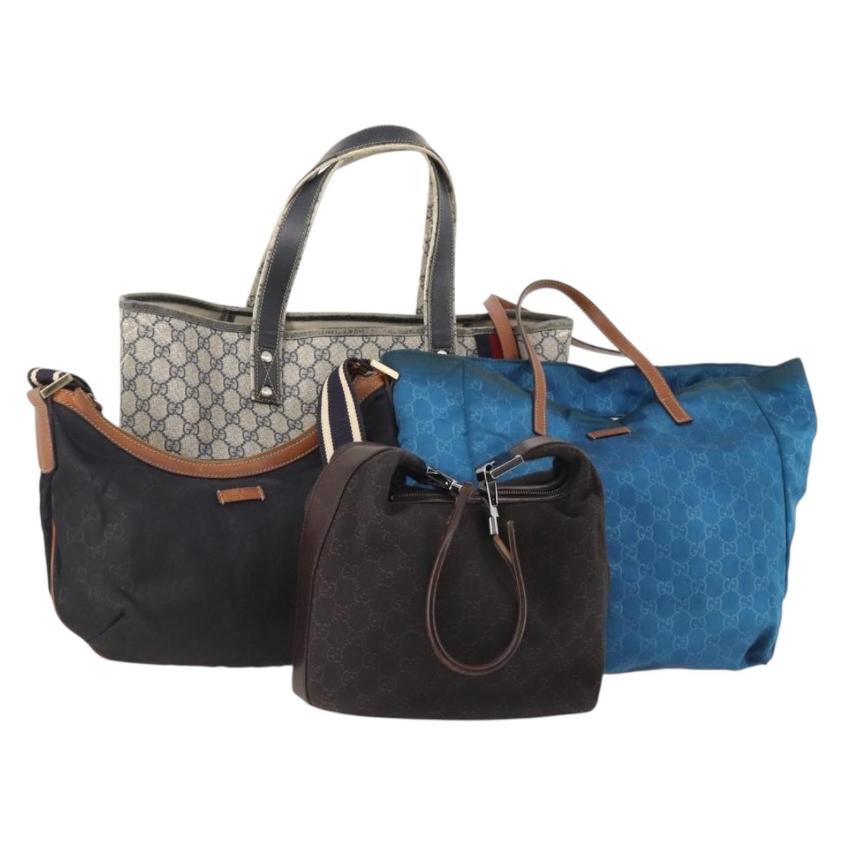 GUCCI GG Supreme GG Canvas Tote Bag PVC Nylon 4 Set Black Navy blue Auth 176444