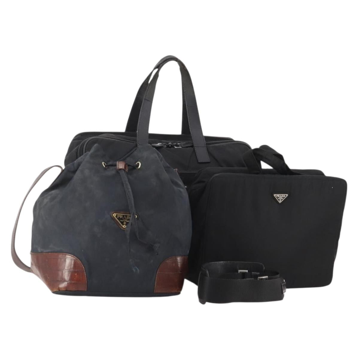 PRADA Shoulder Bag Nylon 3 Set 2way Navy Black Auth 176447